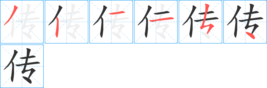 传的笔顺分步演示图