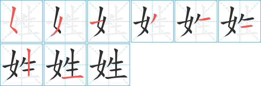 姓的笔顺分步演示图