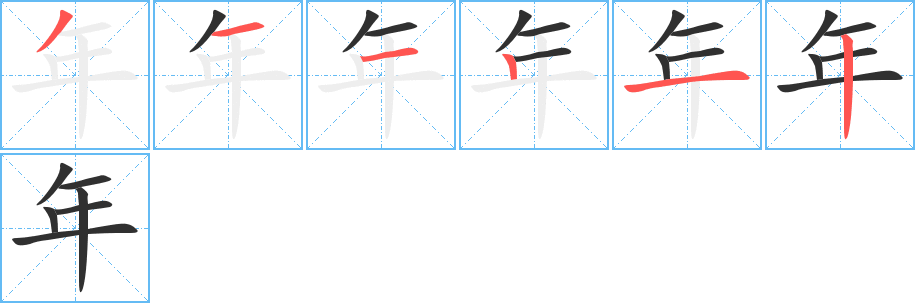 年的笔顺分步演示图